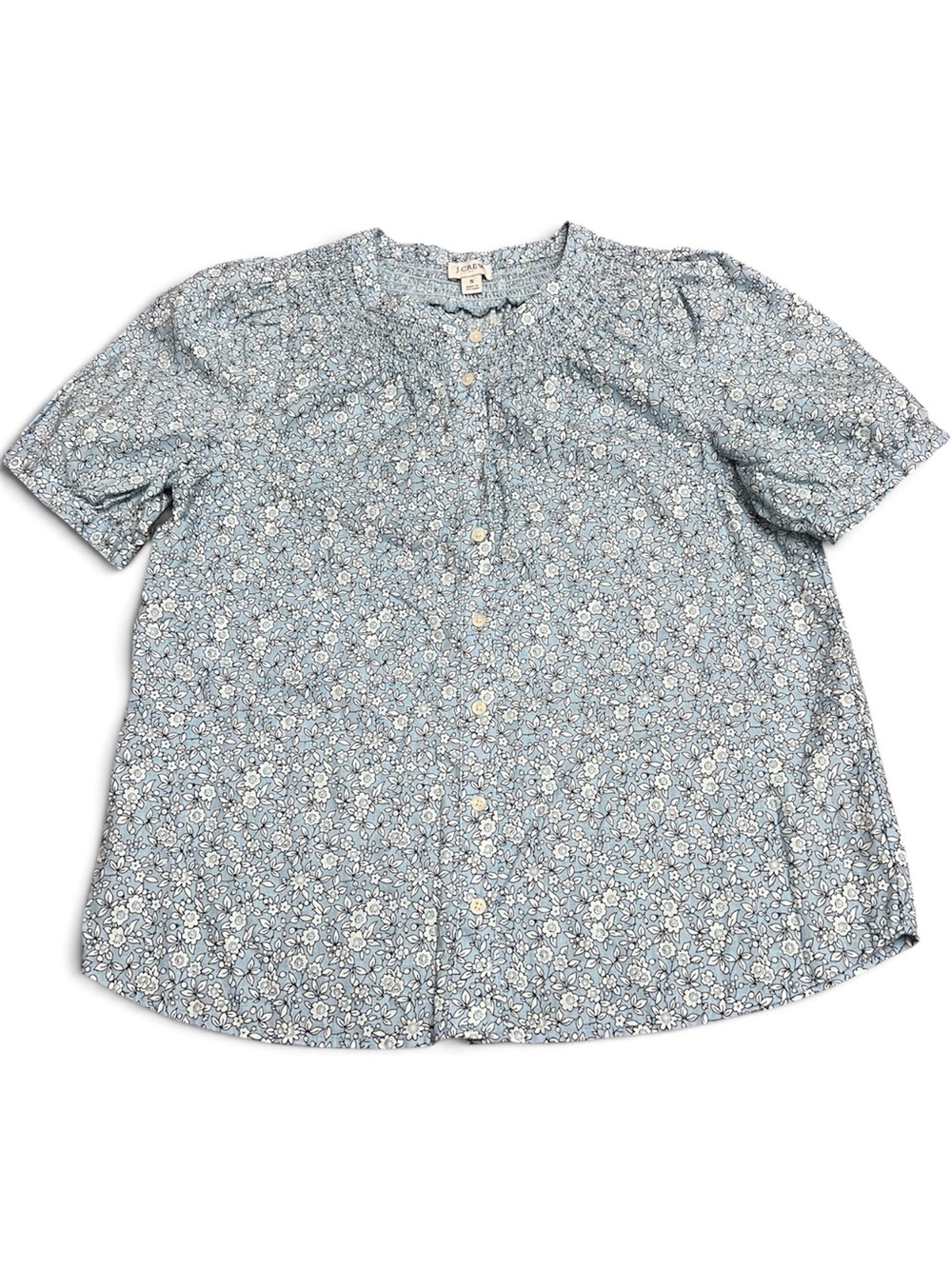 J. Crew Light Blue Floral Button-Front Short Sleeve Top